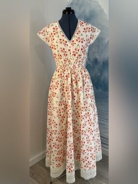 Women's Cream Floral Maxi Dress with Smocked Waist #254